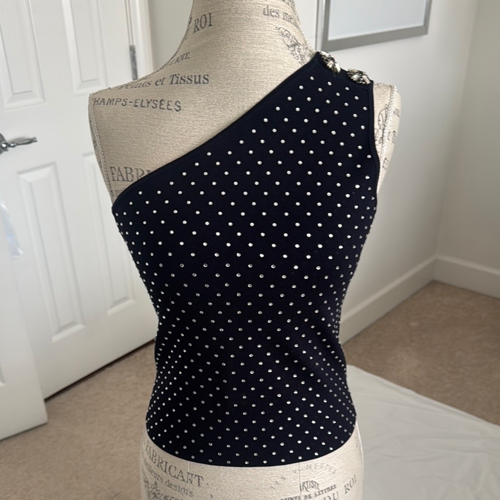 Tara Jarmon Paris Dark Navy One-Shoulder with crystal embellishments